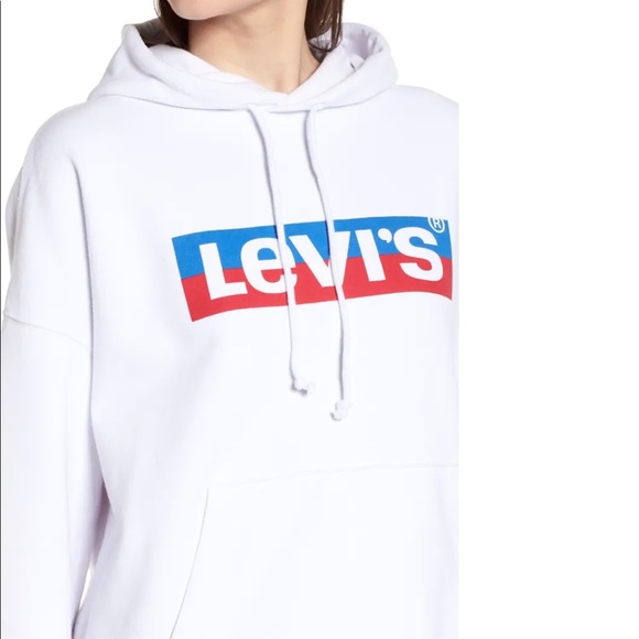 ✨New LEVIS Graphic Logo Oversize Pullover Hoodie White XS - Picture 6 of 8